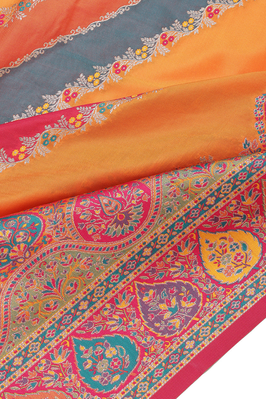 Banarasi Pashmina Silk Saree Yellow Orange