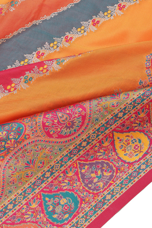 Banarasi Pashmina Silk Saree Yellow Orange