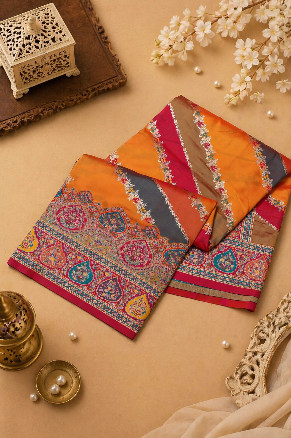 Banarasi Pashmina Silk Saree Yellow Orange