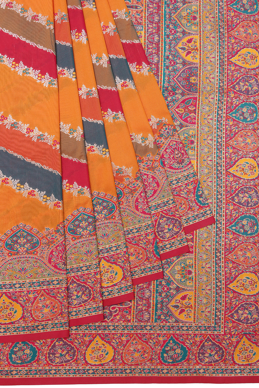 Banarasi Pashmina Silk Saree Yellow Orange