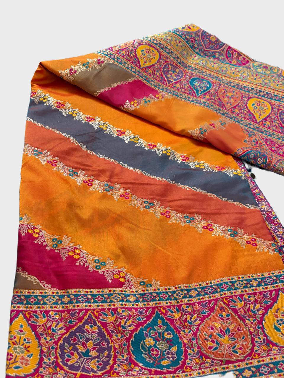 Banarasi Pashmina Silk Saree Yellow Orange