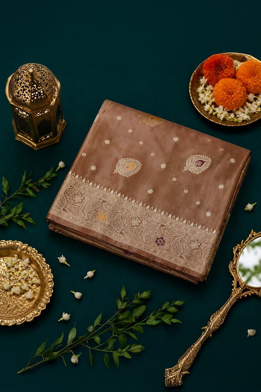 Banarasi Silk Saree Golden Brown