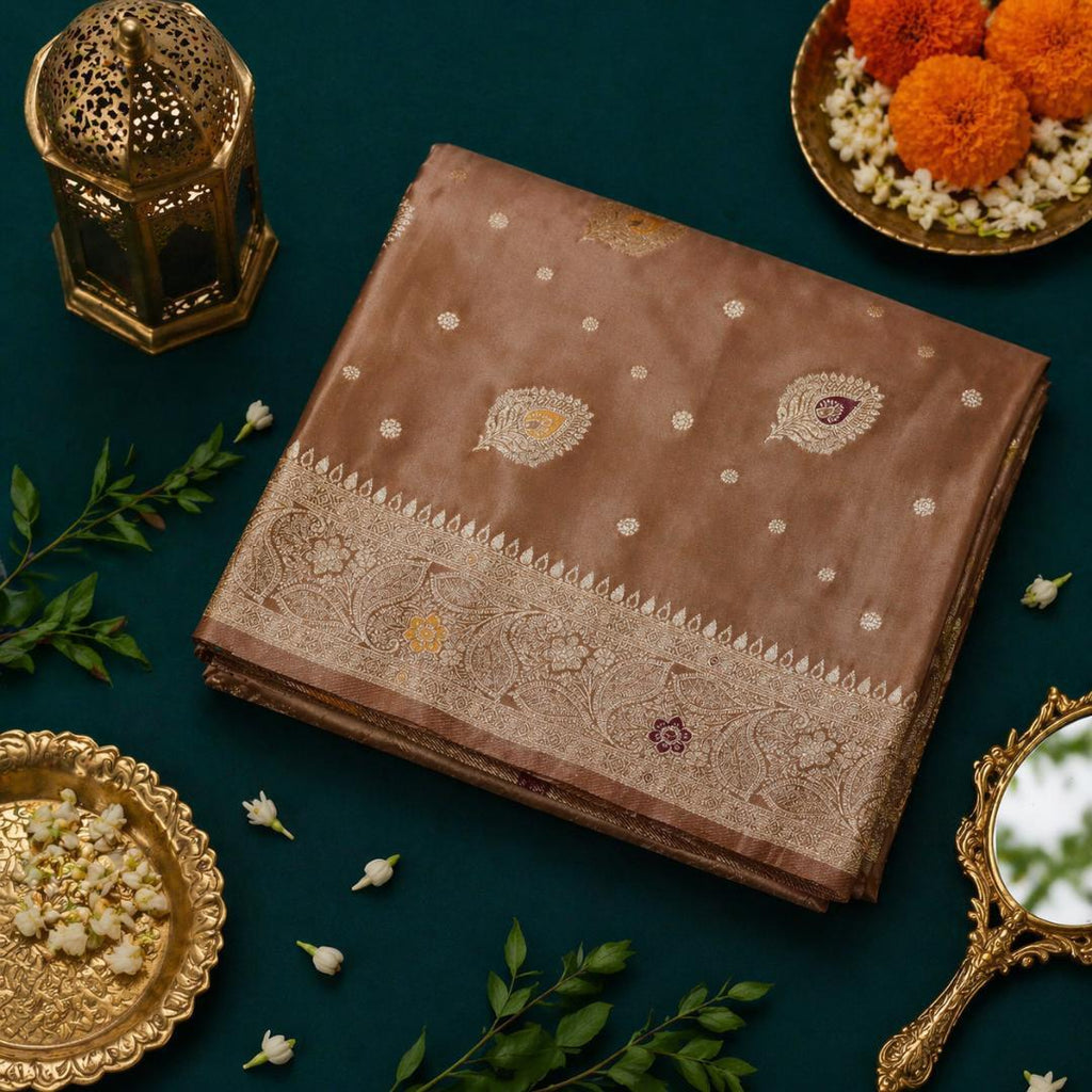 Banarasi Silk Saree Golden Brown
