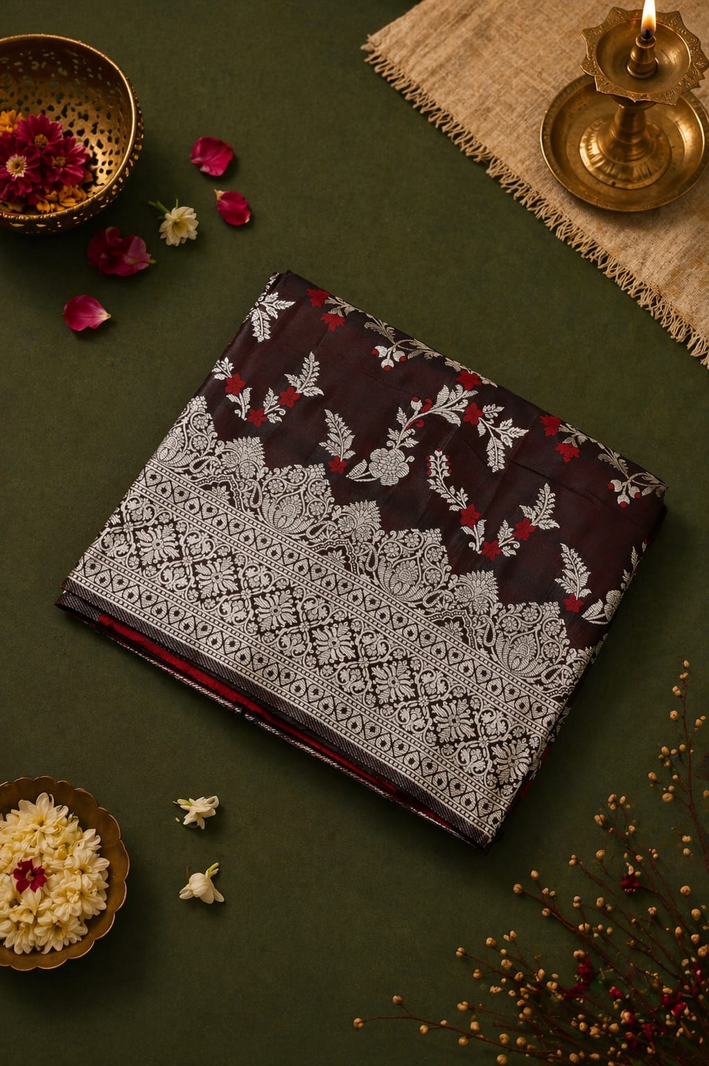 Banarasi Silk Saree Maroon Silver