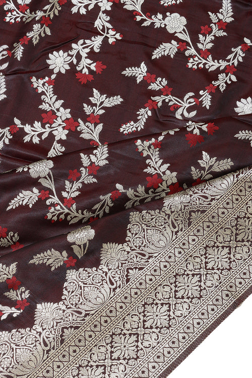 Banarasi Silk Saree Maroon Silver