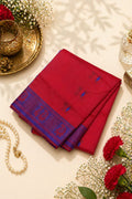 Banarasi Soft Silk Saree Carrot Red Blue
