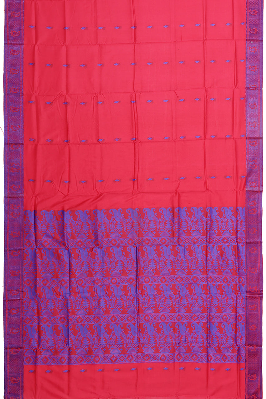 Banarasi Soft Silk Saree Carrot Red Blue
