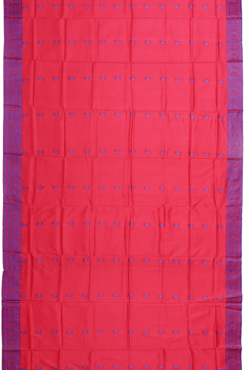 Banarasi Soft Silk Saree Carrot Red Blue