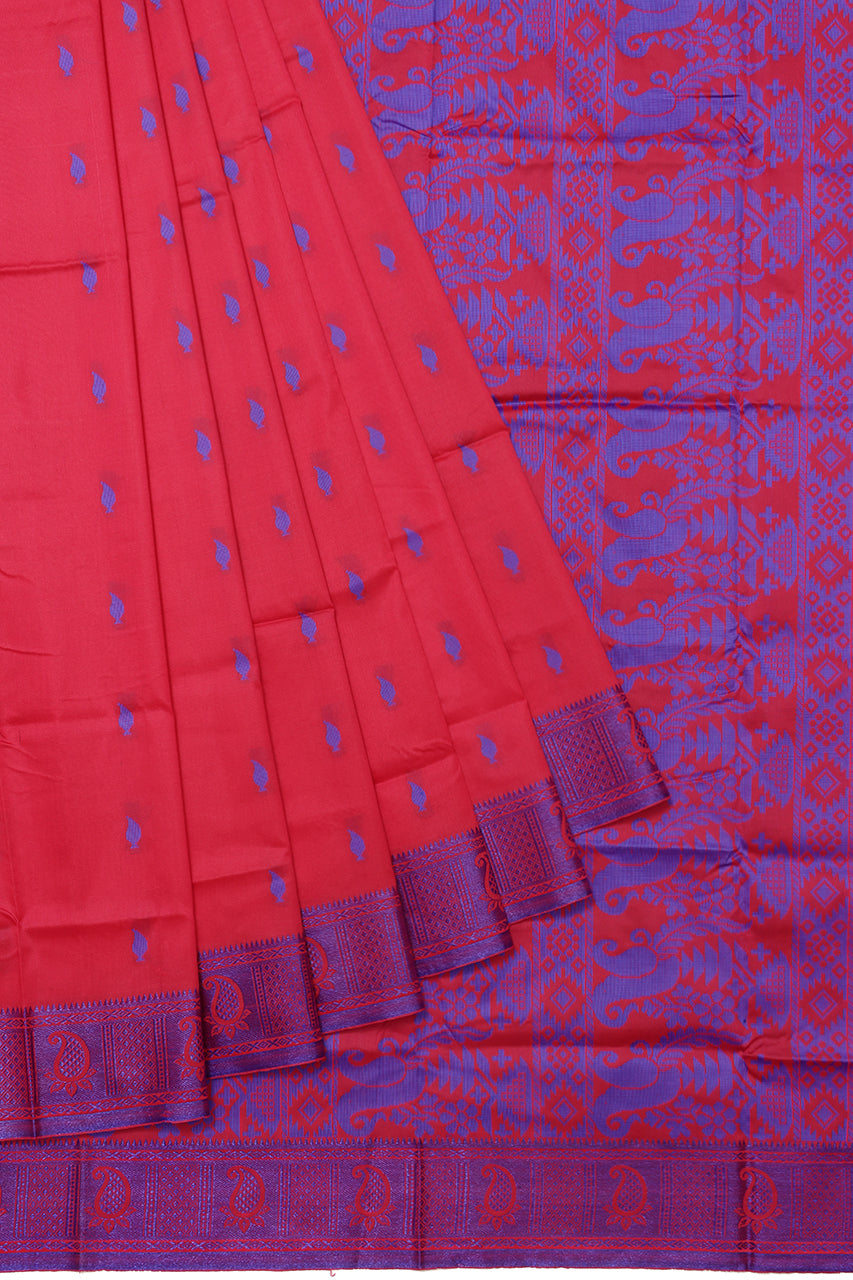 Banarasi Soft Silk Saree Carrot Red Blue