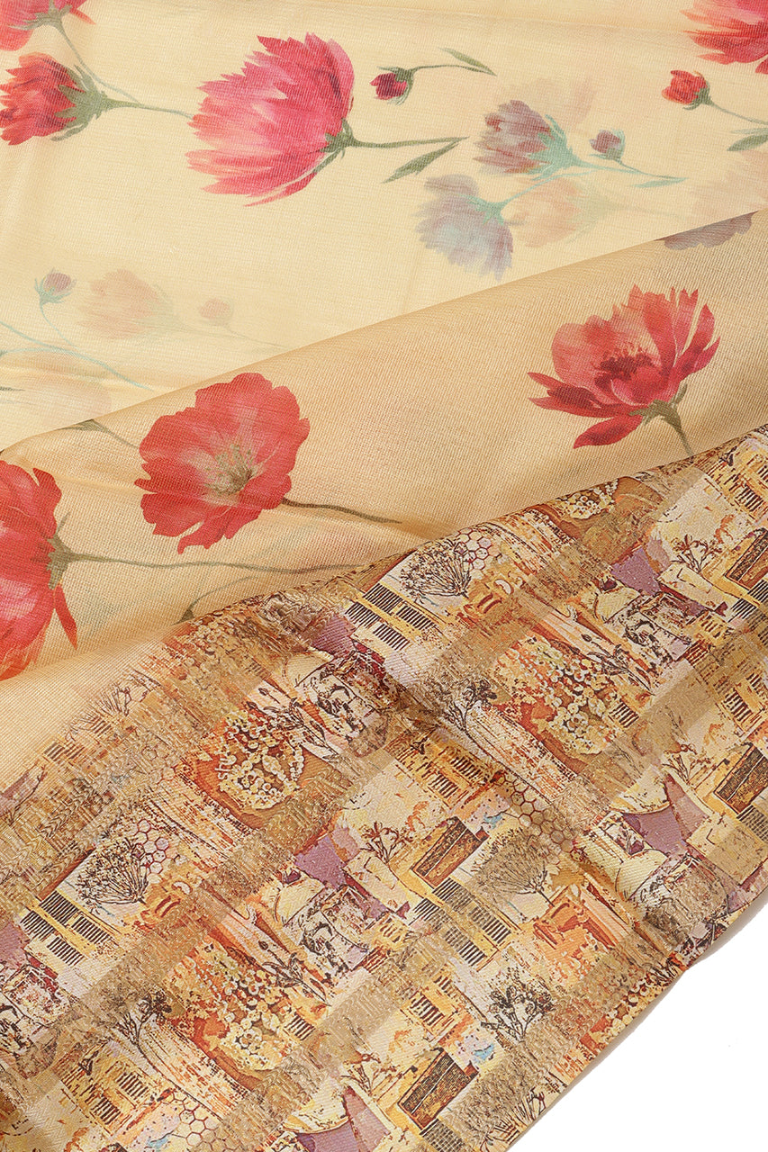 Cotton Saree Yellow 3D Print