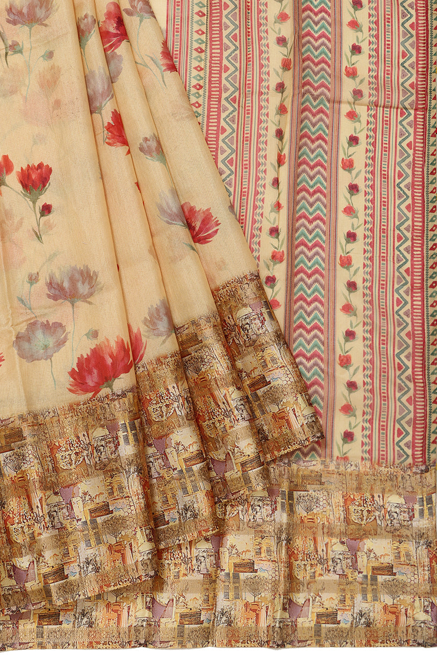 Cotton Saree Yellow 3D Print