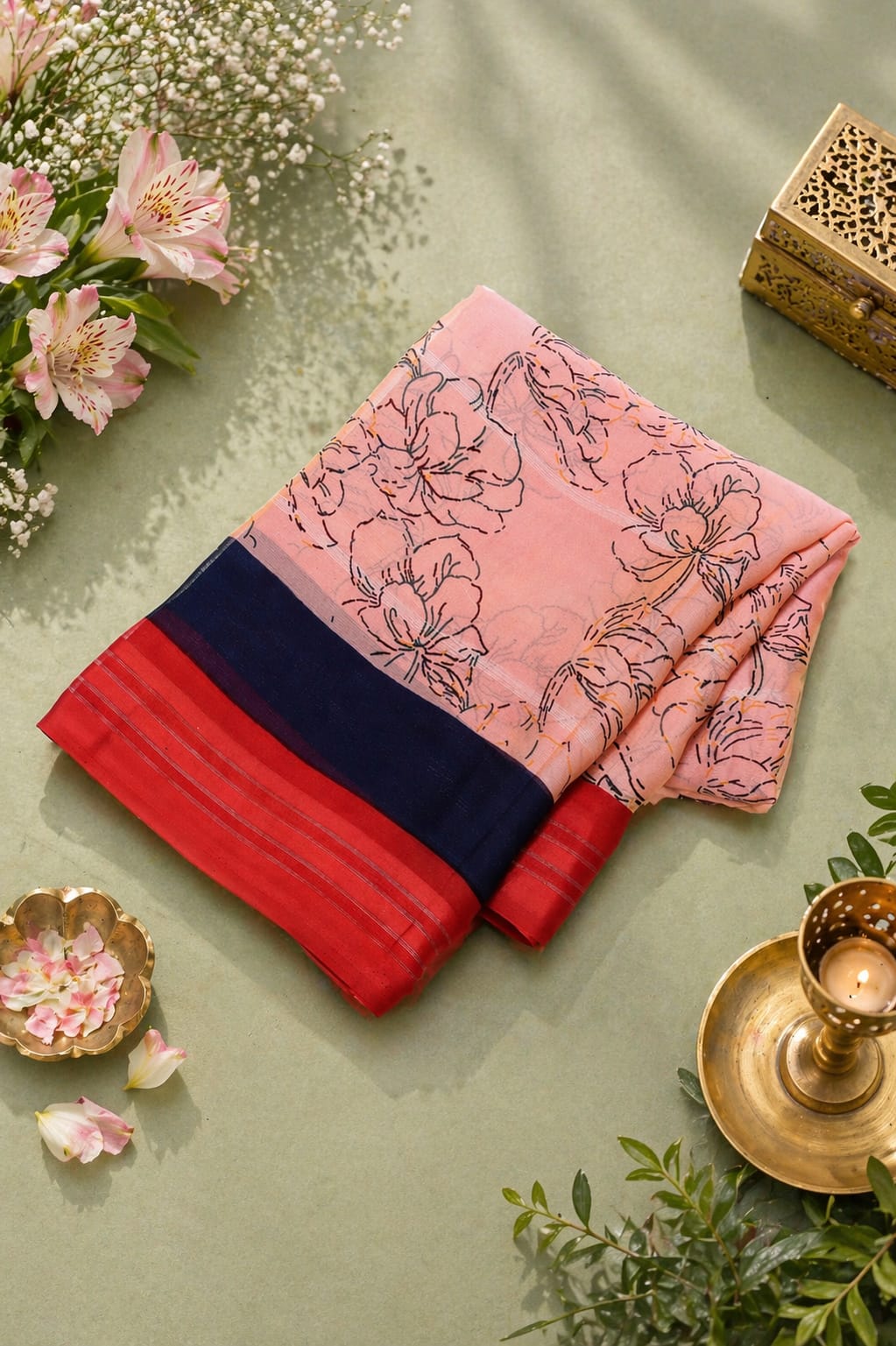 Georgette Peach Red Saree