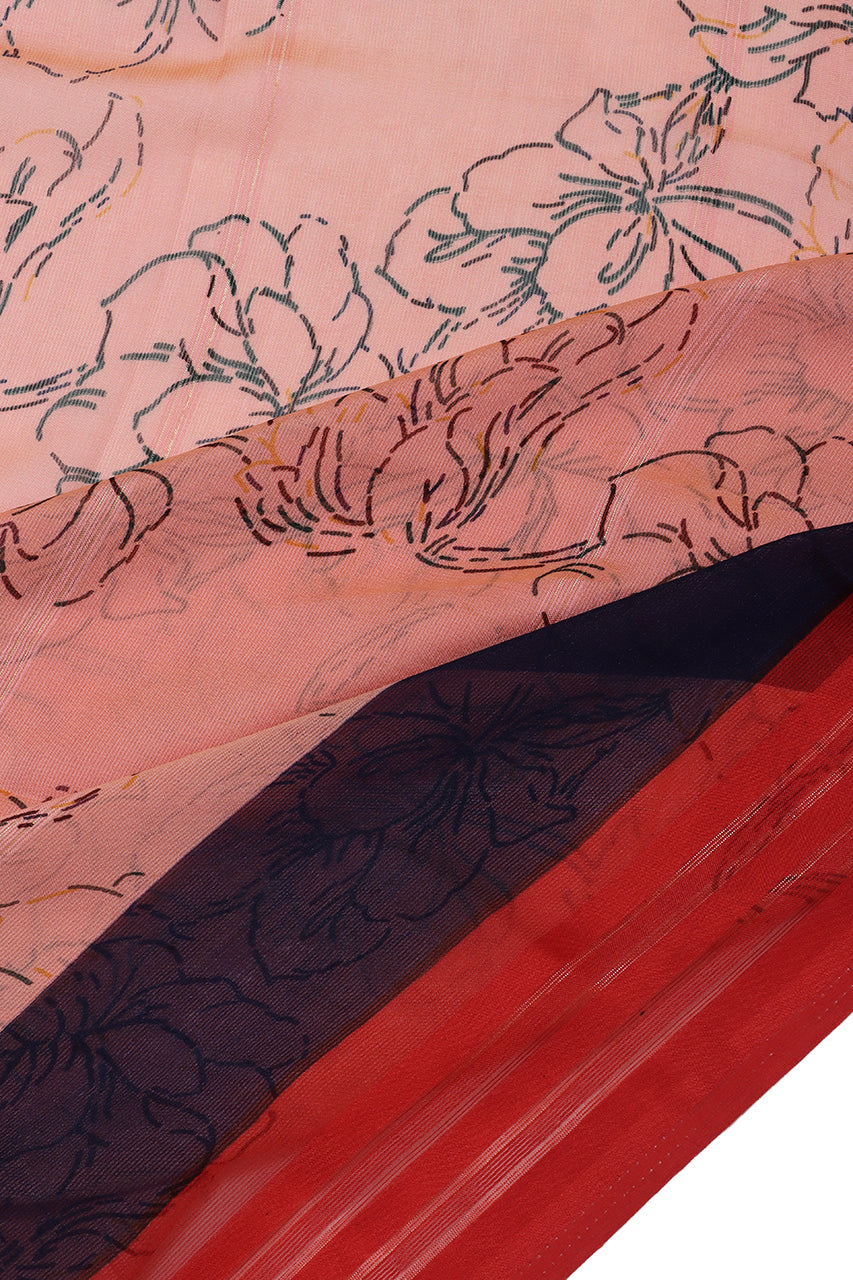 Georgette Peach Red Saree
