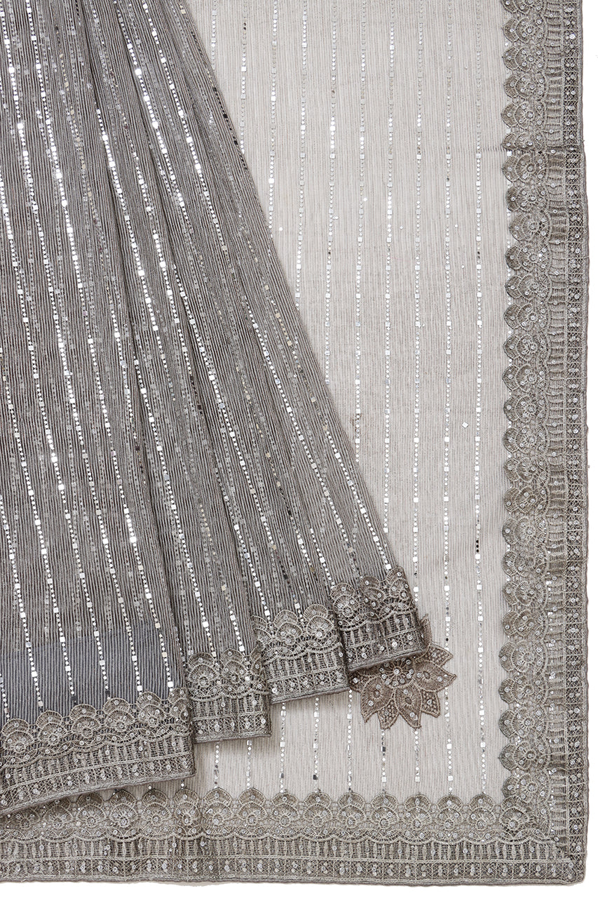 Designer Party Saree Crepe Net Dark Sage