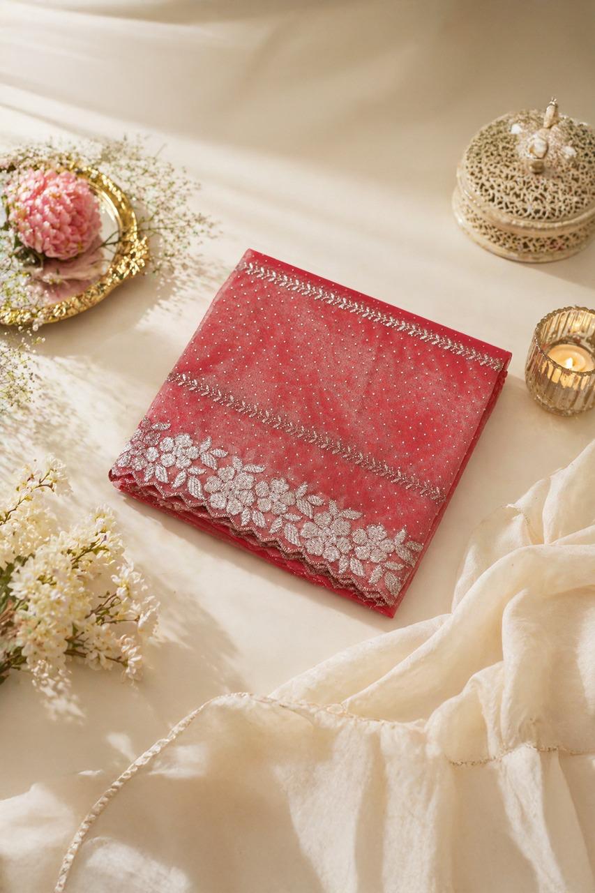 Designer Party Saree Vermilion Shimmer