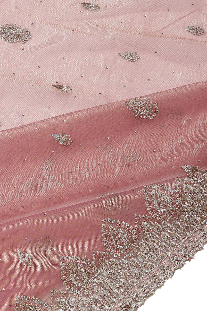 Designer Party Saree Organza Silk Peach Shimmer