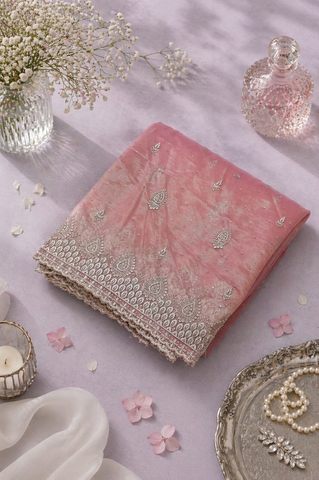 Designer Party Saree Organza Silk Peach Shimmer
