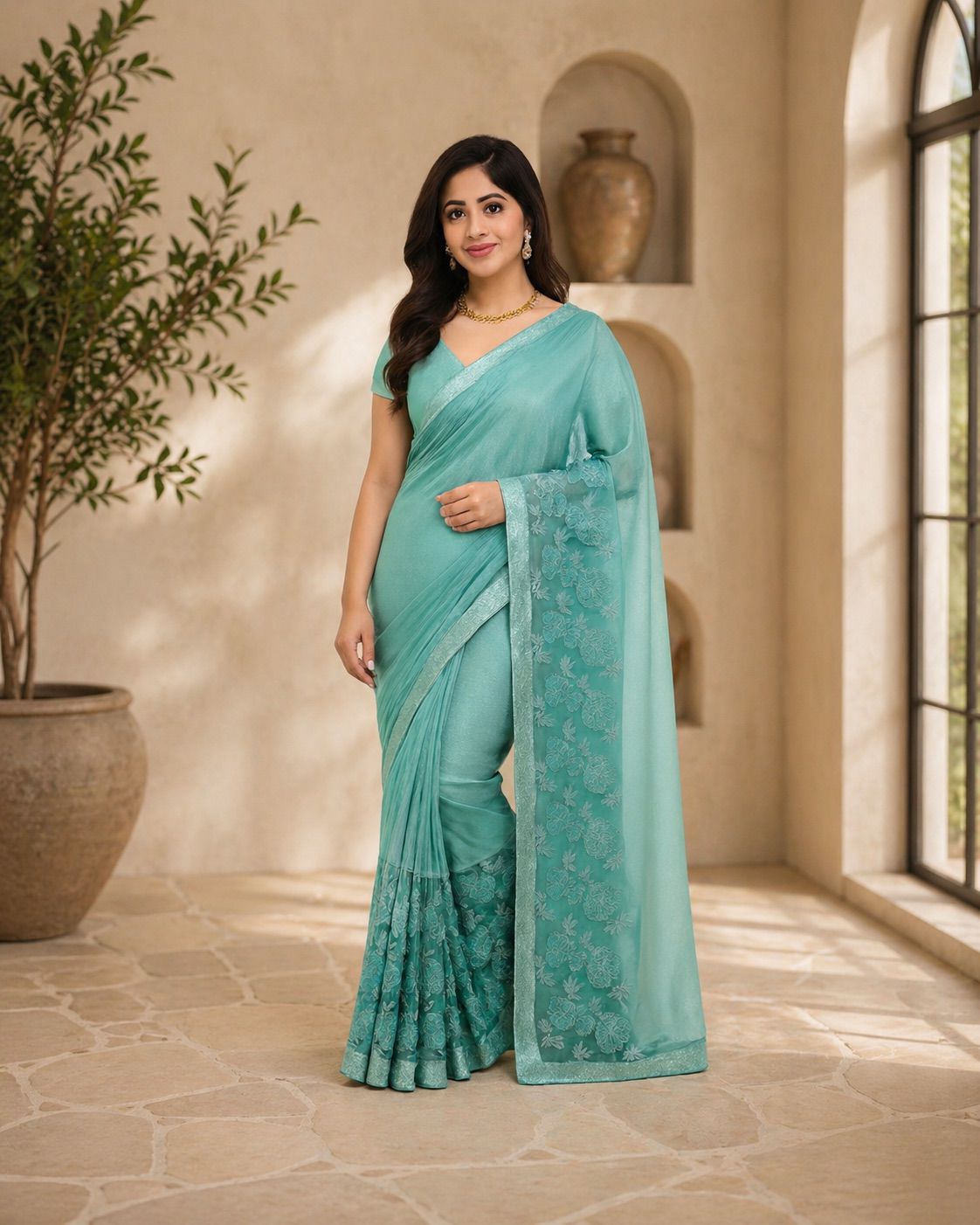 Designer Party Saree Net Light Blue