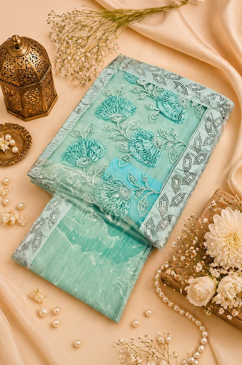 Designer Party Saree Net Light Blue