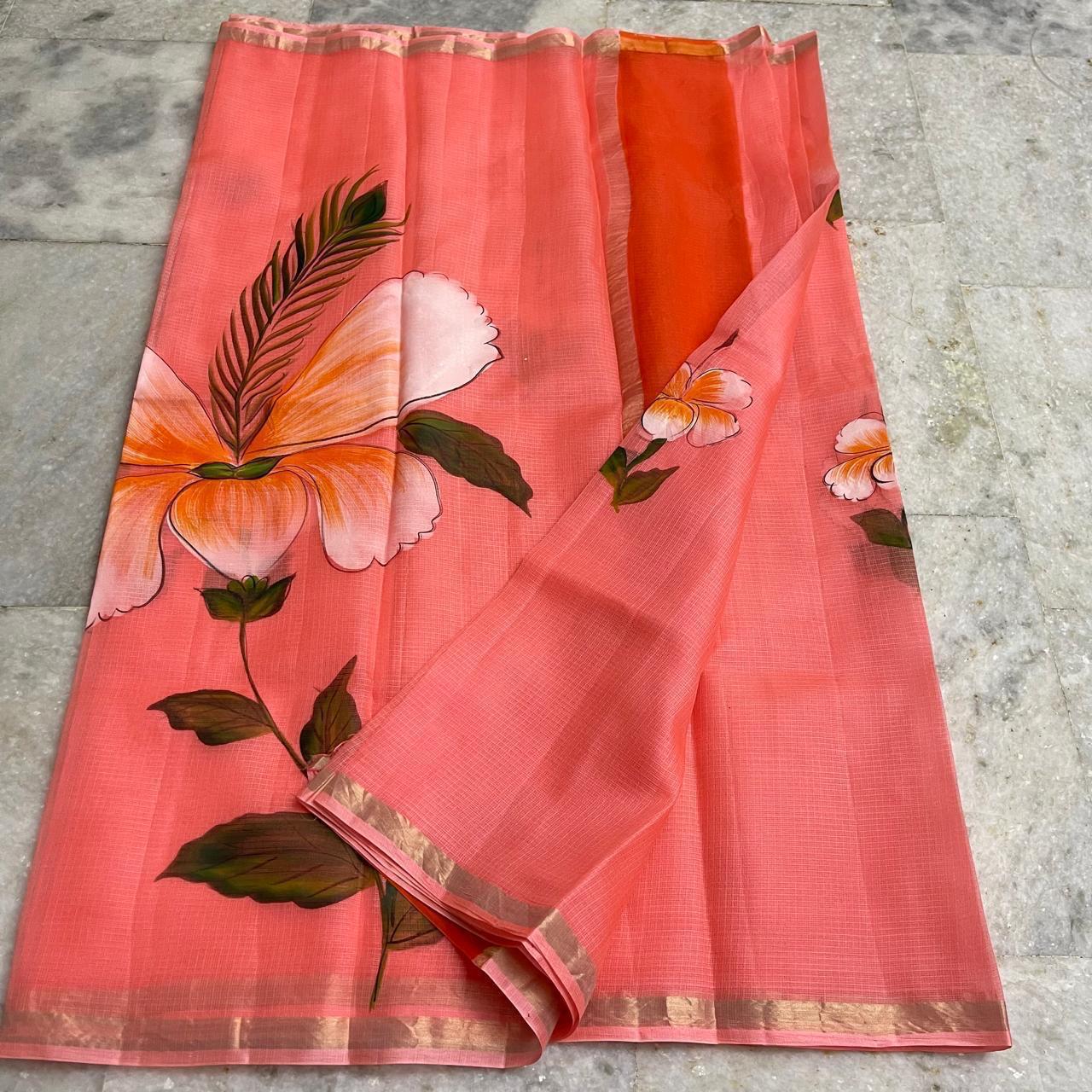 Katan Silk Saree Orange Peach