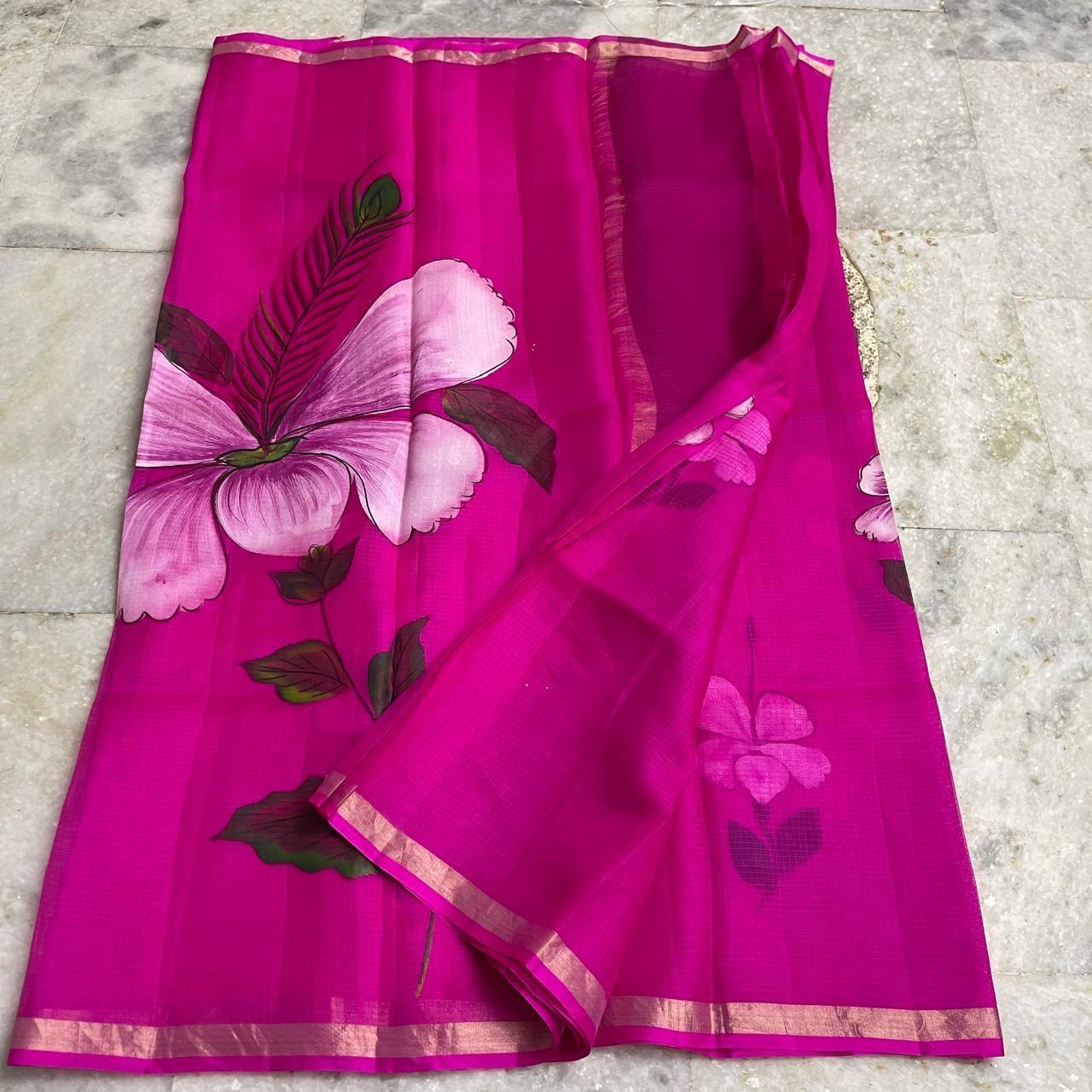 Katan Silk Saree Dark Pink