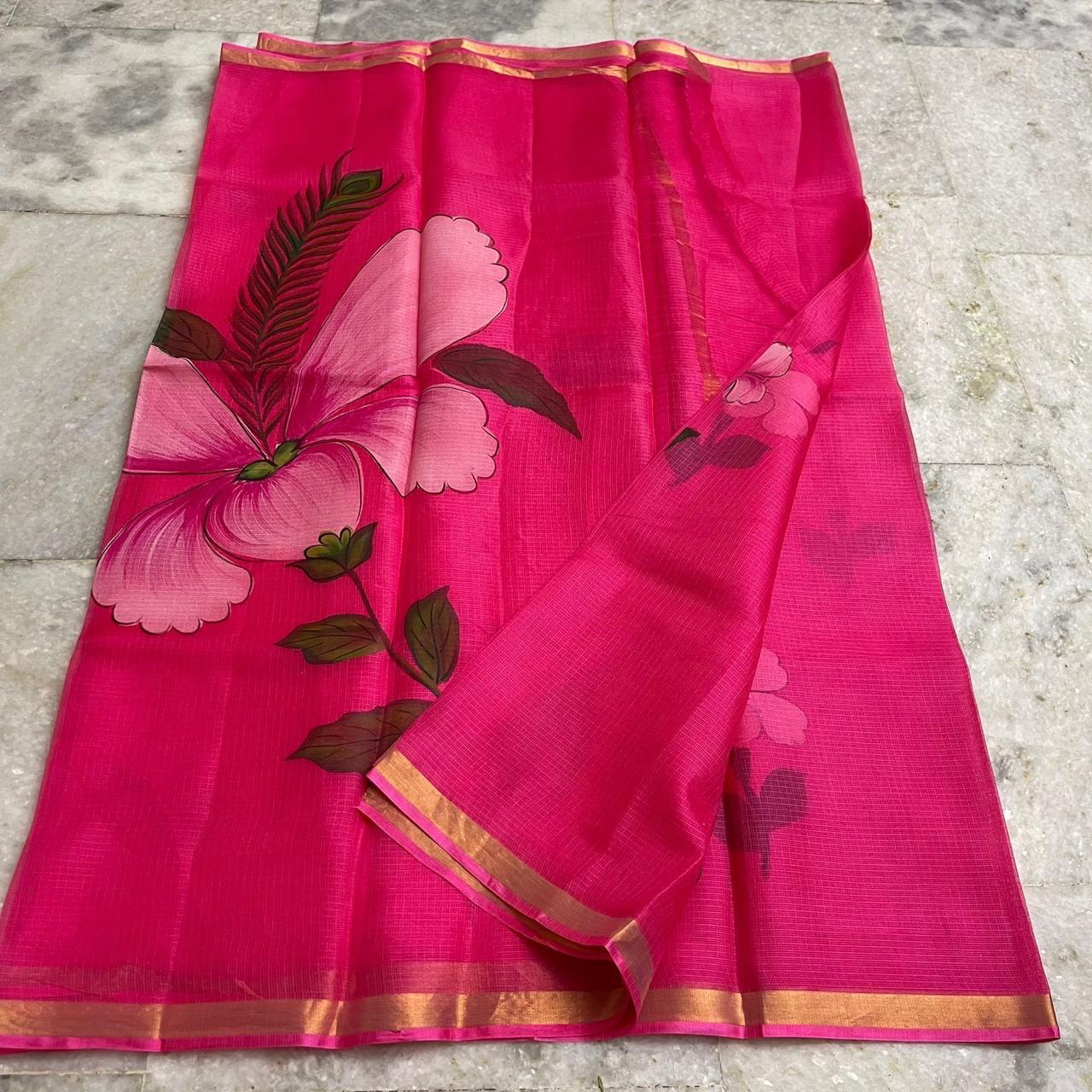 Katan Silk Saree Dark Pink