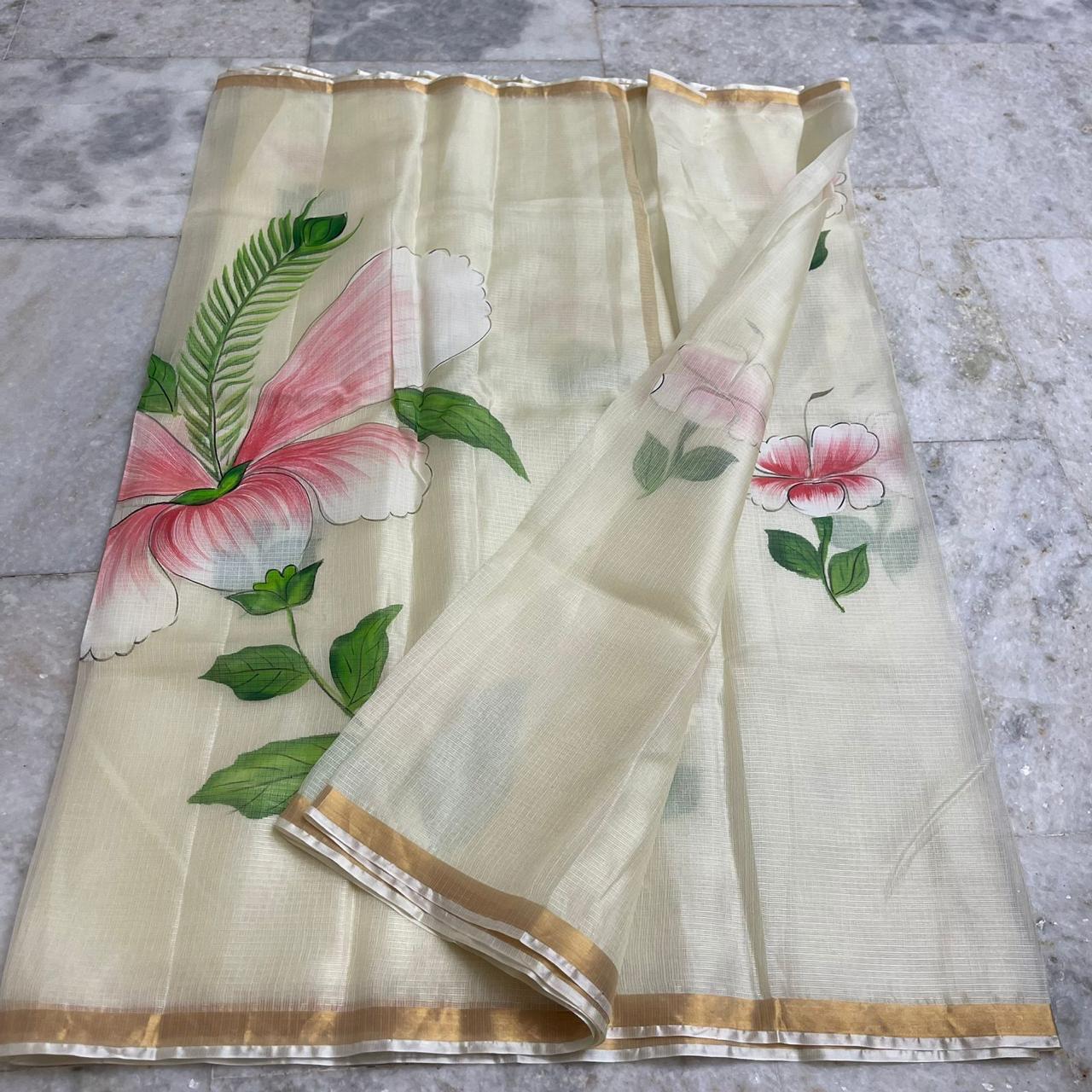 Katan Silk Saree Cream