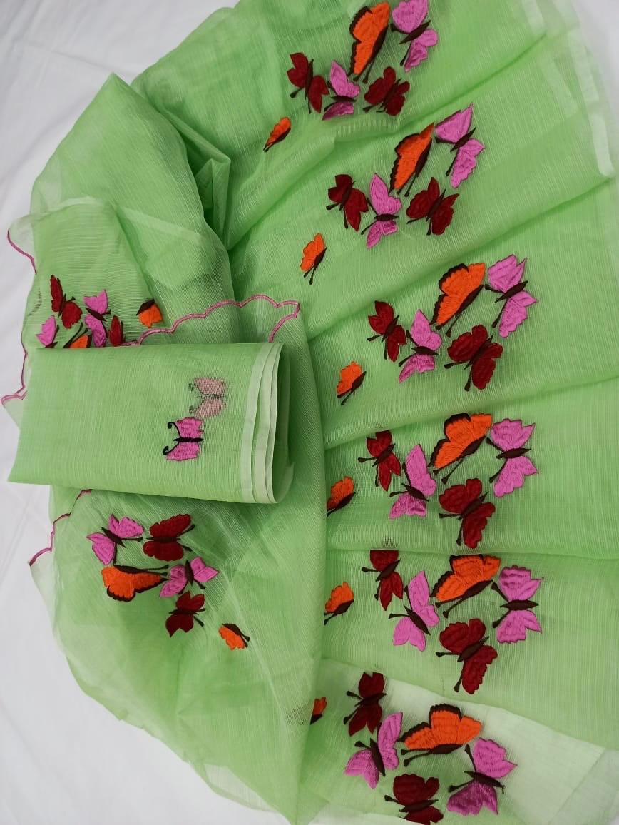 Kota Cotton Butterfly Embroidery Light Green