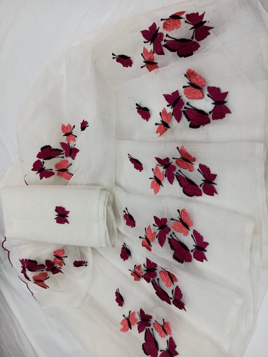 Kota Cotton Butterfly Embroidery Cream