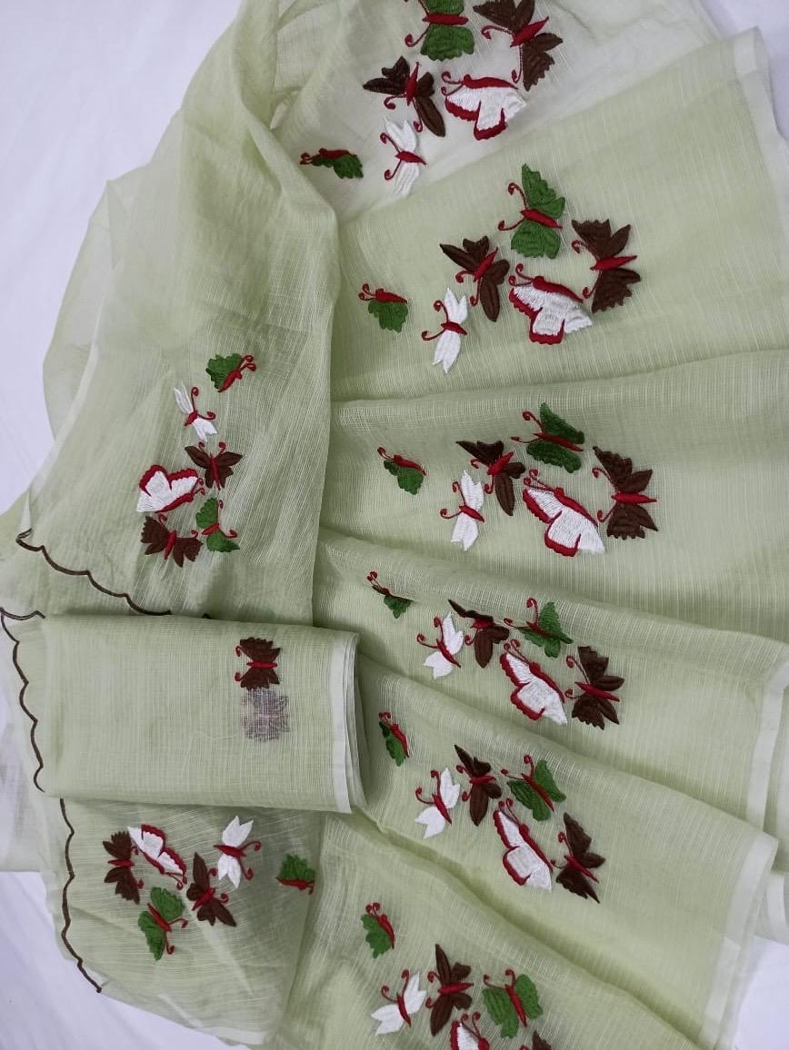 Kota Cotton Butterfly Embroidery Sage