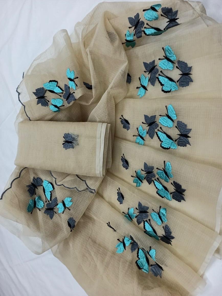 Kota Cotton Butterfly Embroidery Light Brown