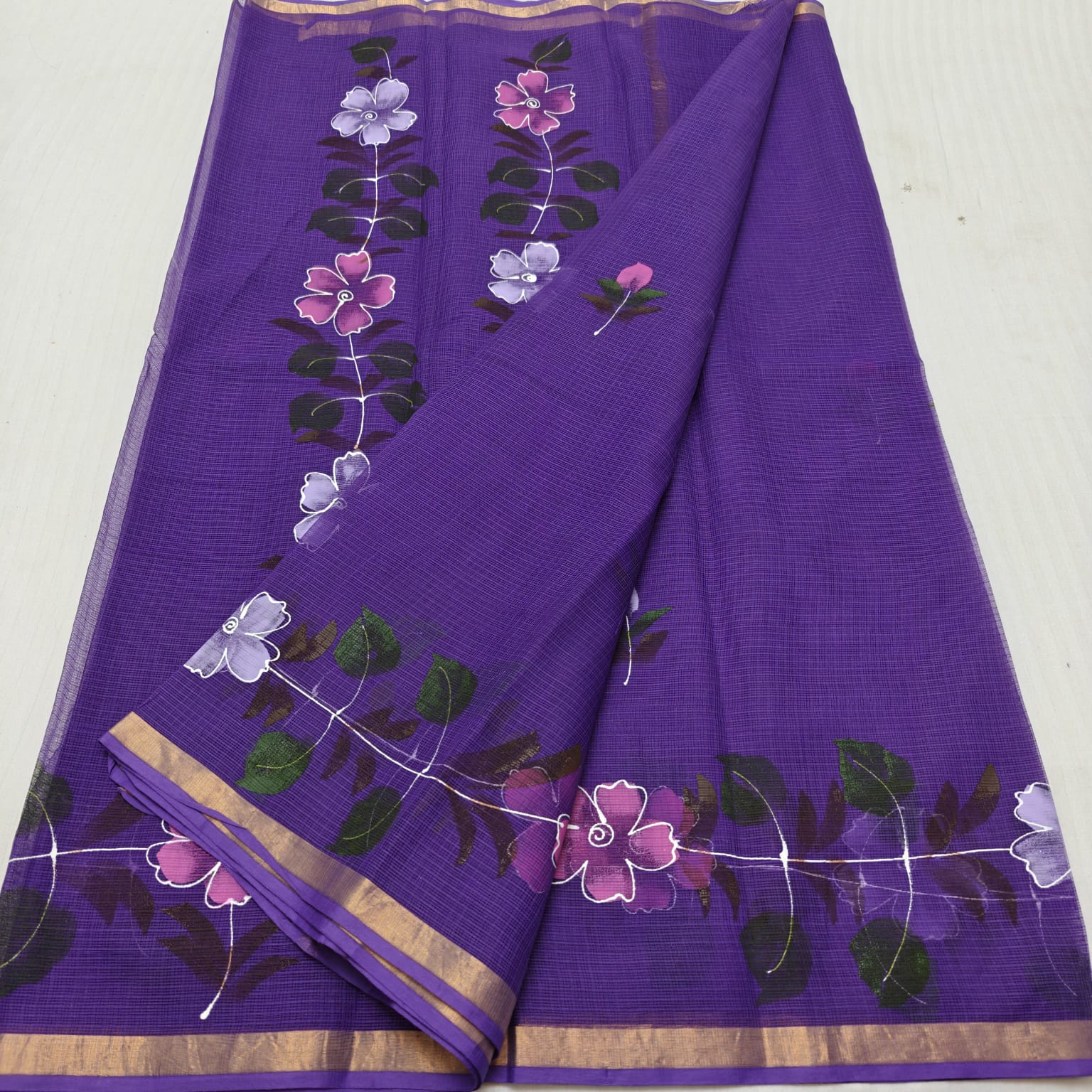 Kota Cotton Hand Brush Paint Vibrant Purple