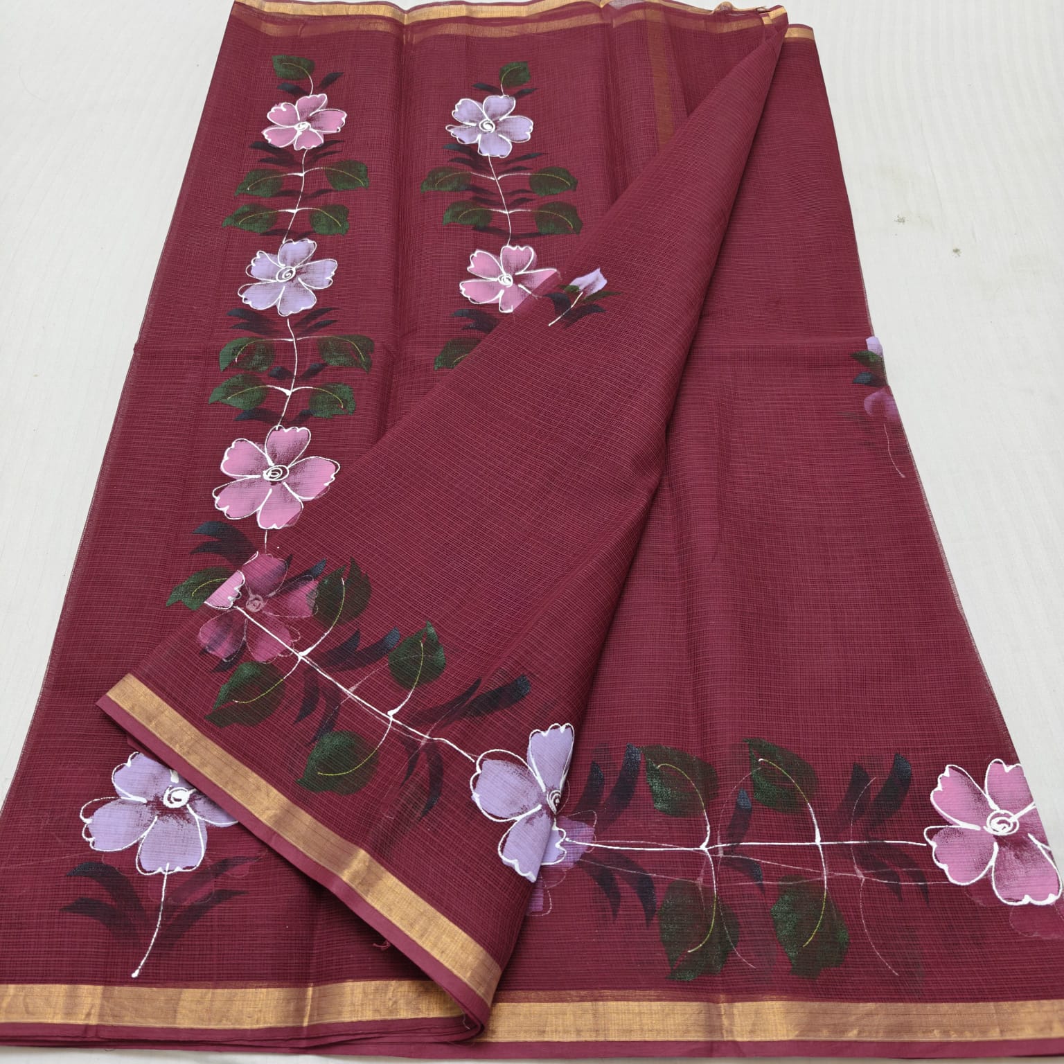 Kota Cotton Hand Brush Paint Burgundy Dark Maroon