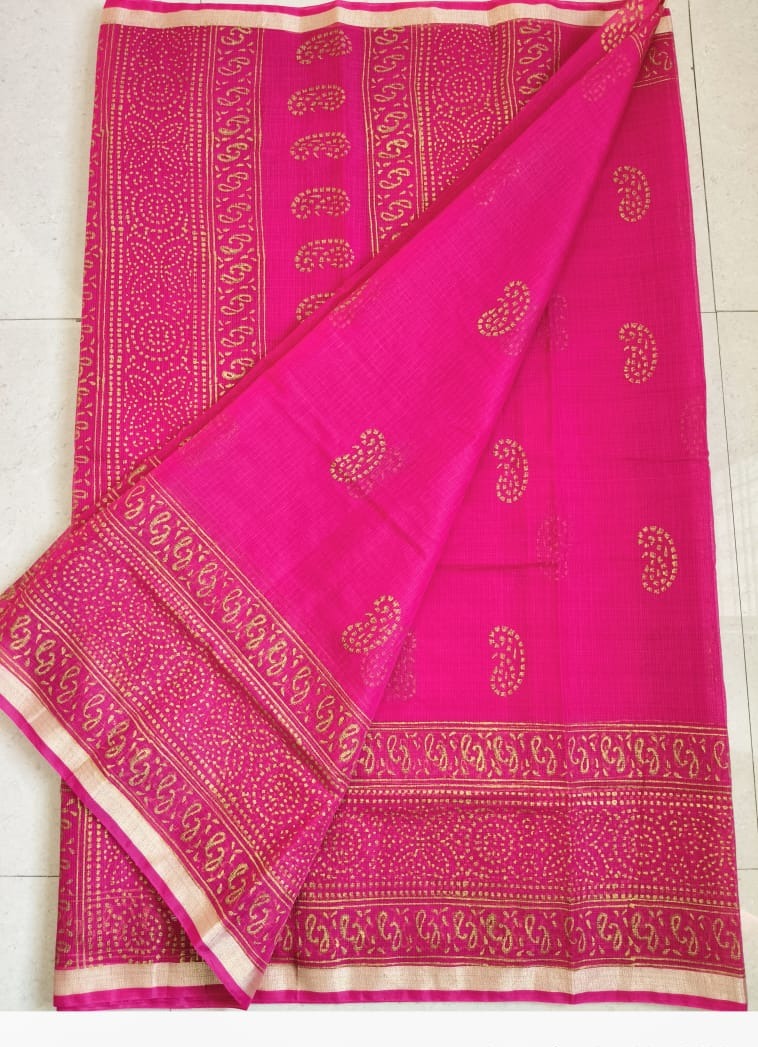 Kota Cotton Saree with Hand Block Print Pink