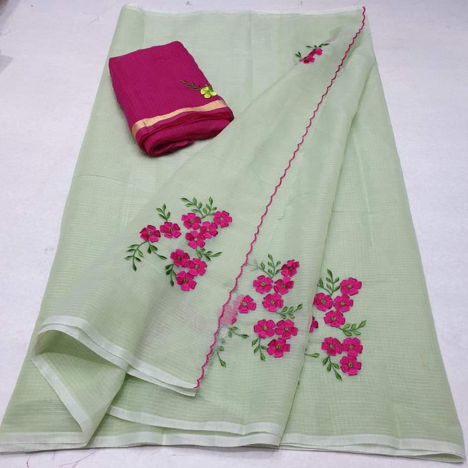 Kota Cotton in Embroidery Sage Dark Pink