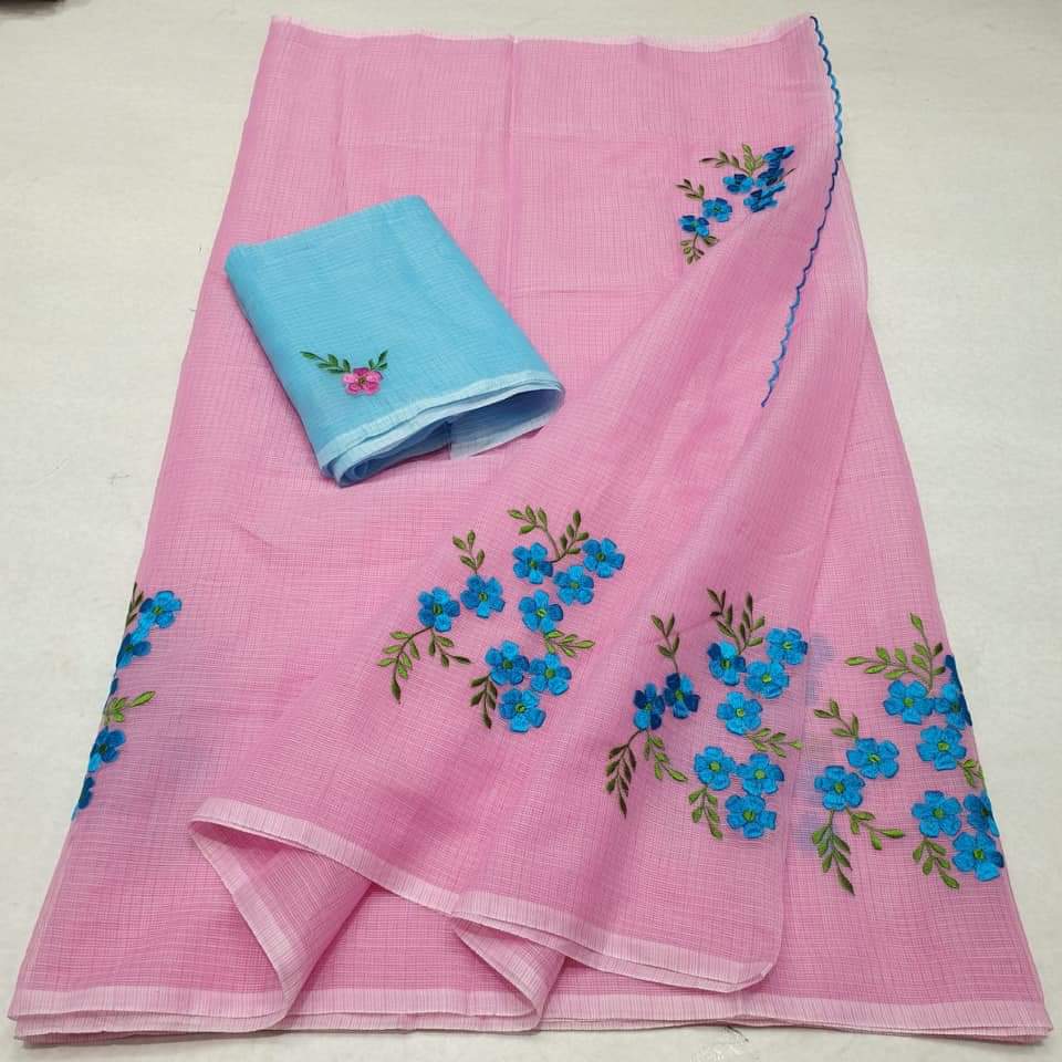 Kota Cotton in Embroidery Pink Blue