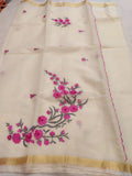 Kota Cotton Artistic Embroidery Cream Pink