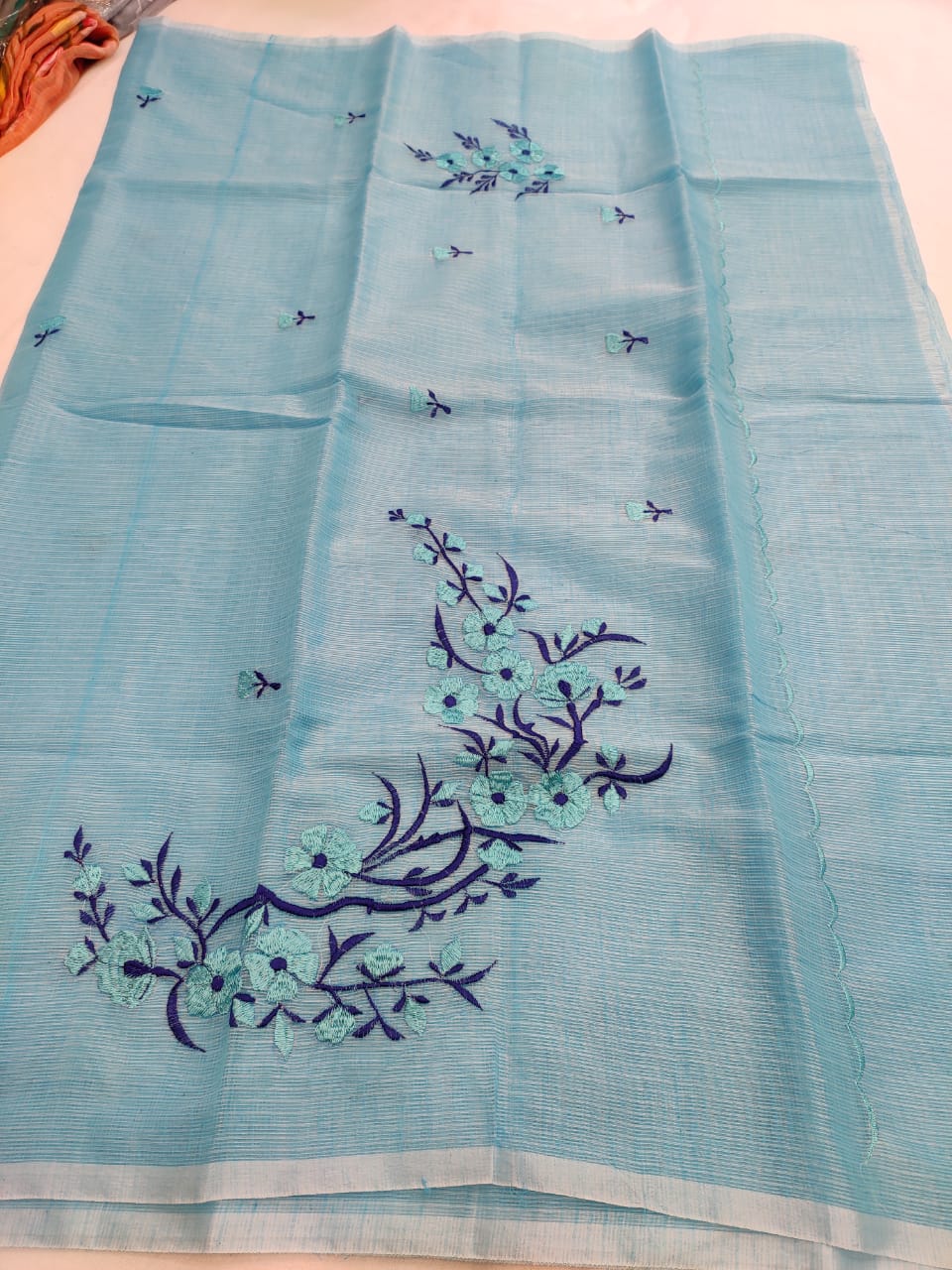 Kota Cotton Artistic Embroidery Blue