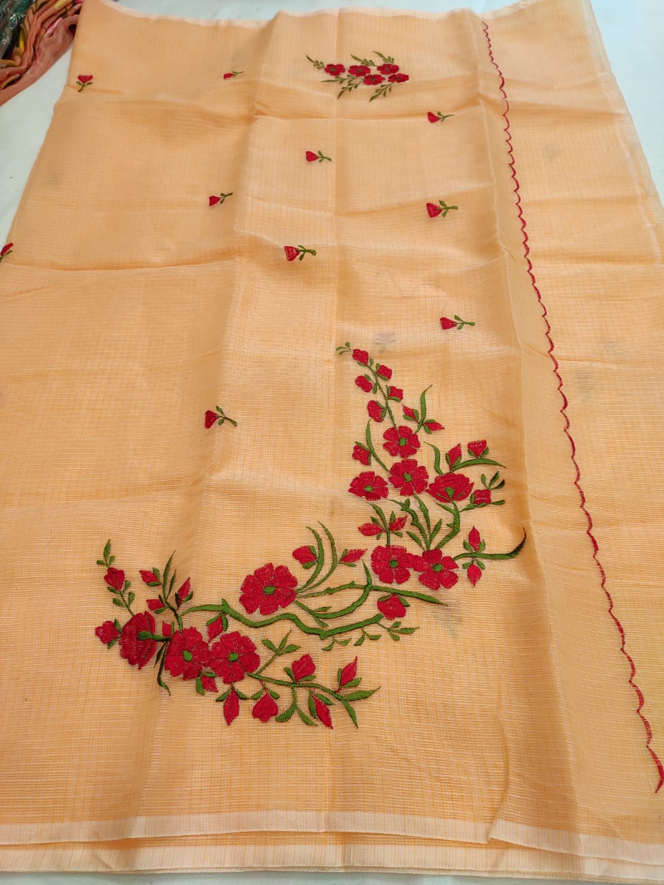Kota Cotton Artistic Embroidery Yellow Red