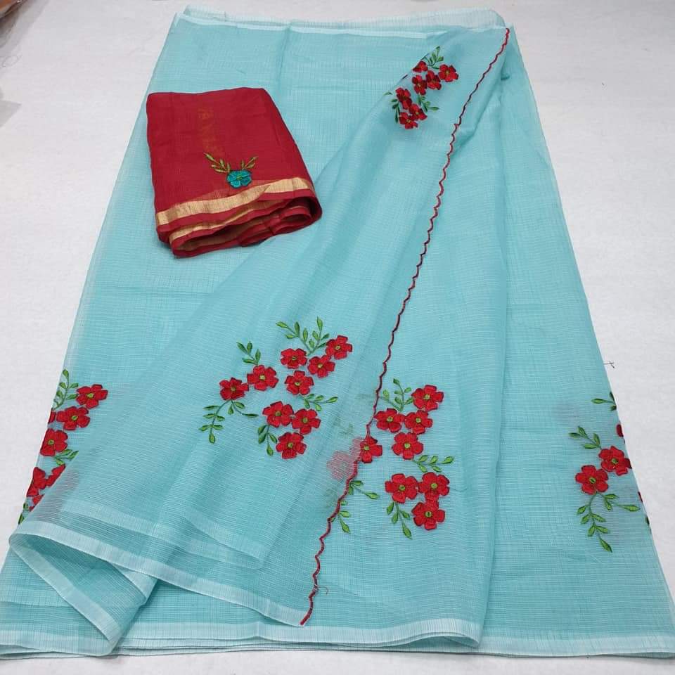 Kota Cotton in Embroidery Blue Red