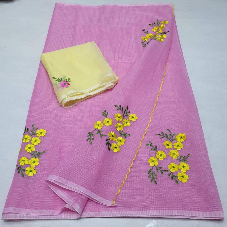 Kota Cotton in Embroidery Pink Yellow