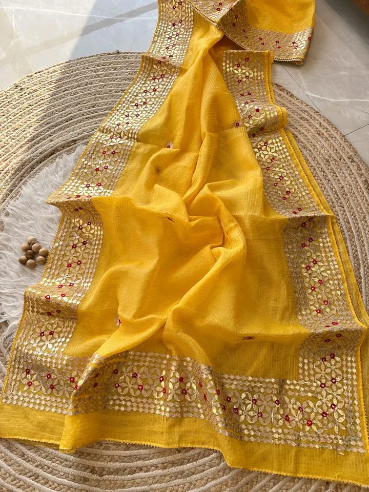 Kota Cotton Saree in Gota Patti Border Yellow
