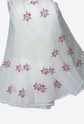 White Embroidery Flowers Cotton Saree