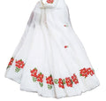 White Embroidery Red Cotton Saree