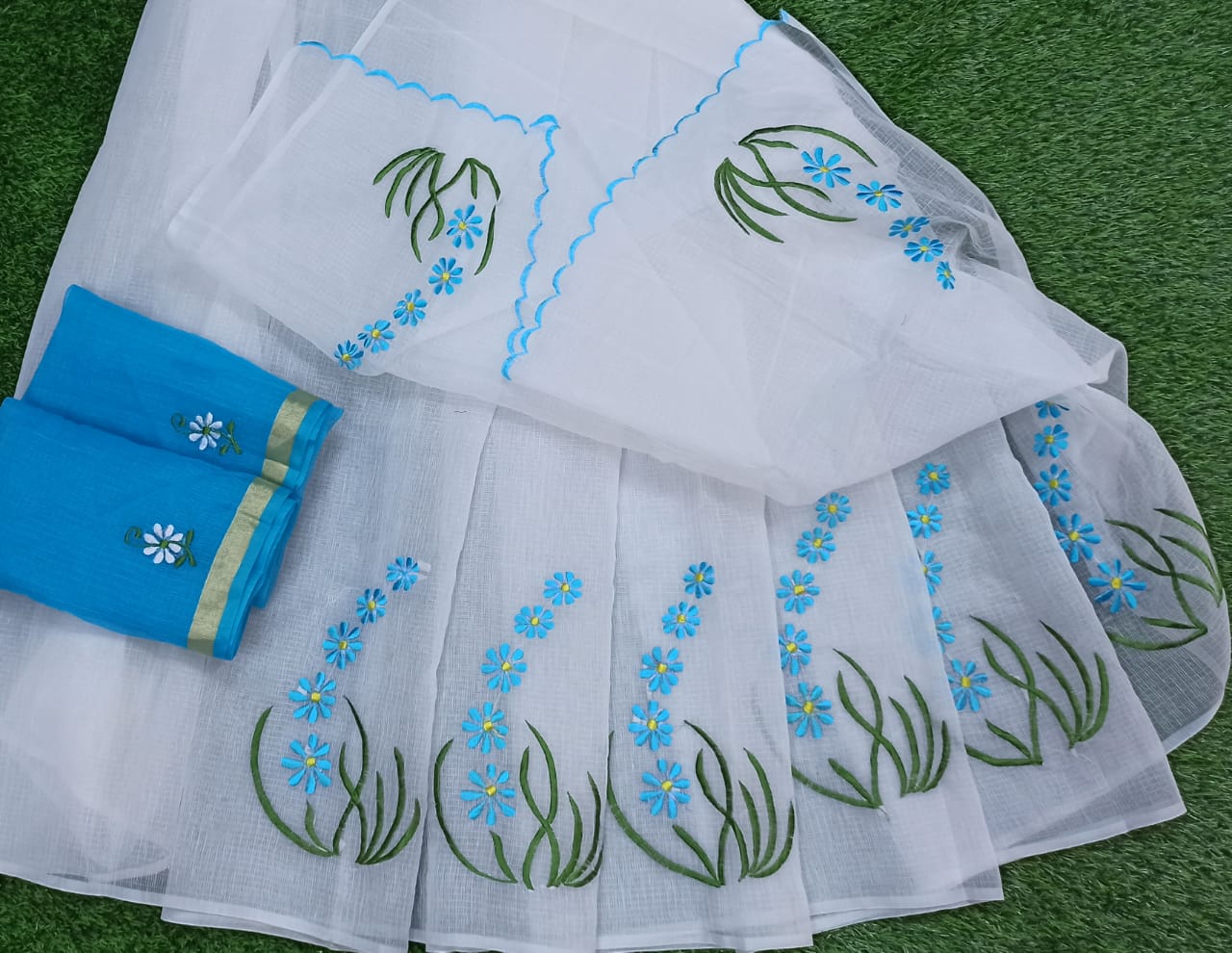 Kota Cotton Embroidery White Blue