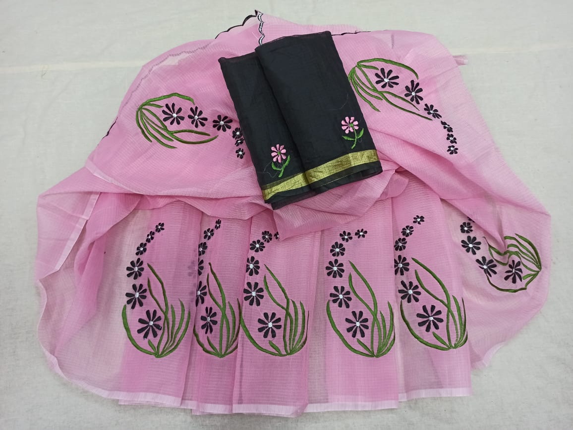Kota Cotton Embroidery Pink Black
