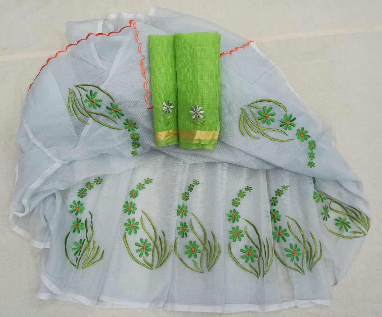 Kota Cotton Embroidery White Green
