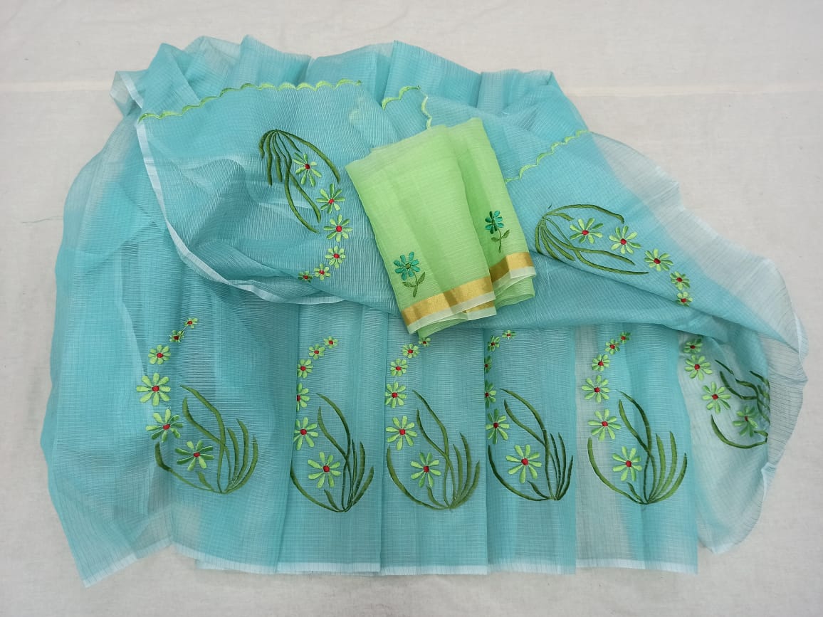 Kota Cotton Embroidery Cyan Sea Green