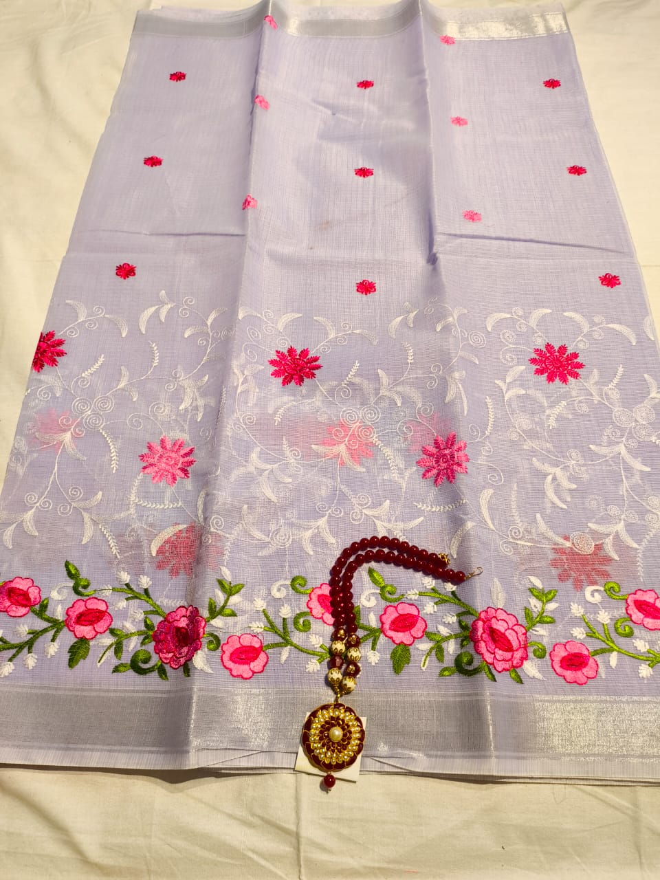 Kota Cotton Heavy Embroidery Light Purple Pink