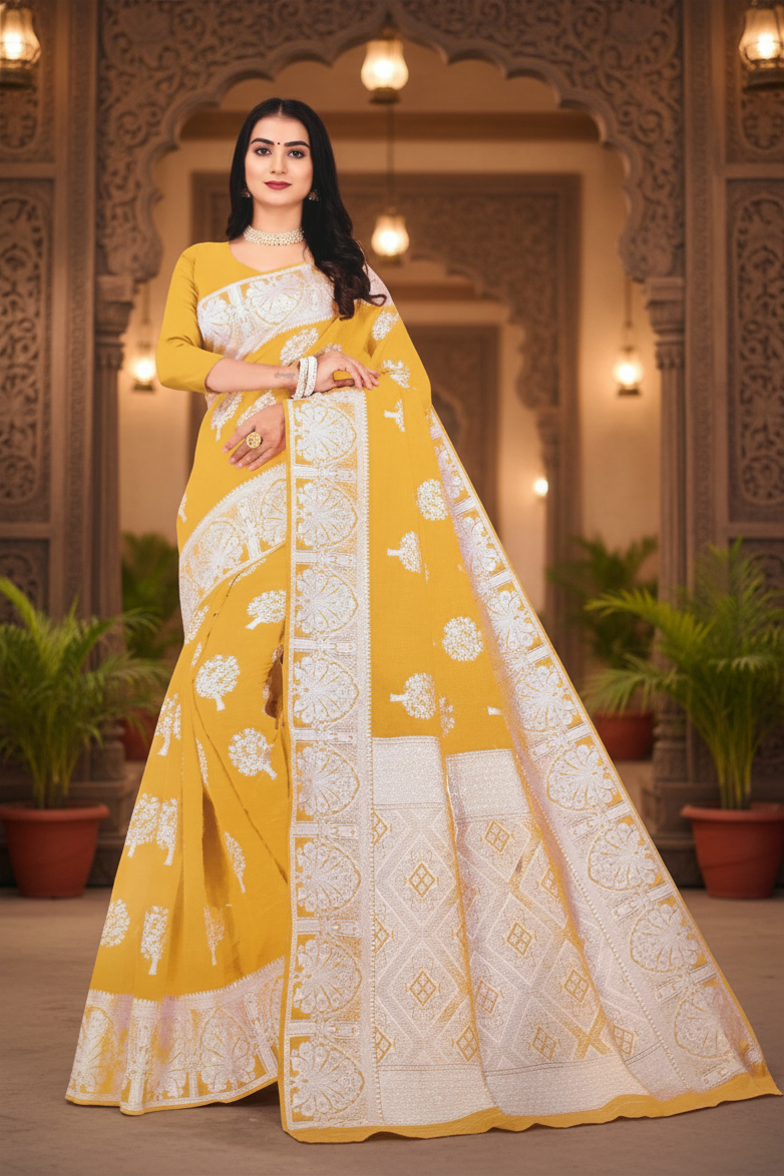 Cotton Saree Yellow Hand Woven